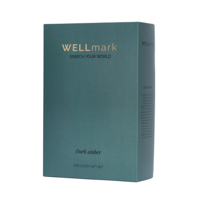 Wellmark Discover giftset - handzeep en geurkaars - dark amber - smokey zwart glas