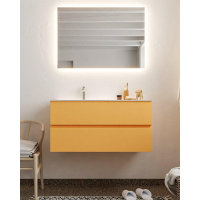 MONDIAZ VICA Badkamermeubelset - 100cm - 2 lades - wasbak Moon links - 1 kraangat - solid surface ocher