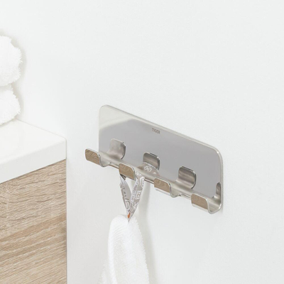 Tiger Colar Handdoekhaak - 4 haken - zelfklevend - gepolijst RVS