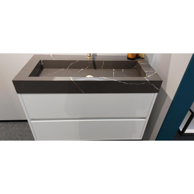 BRAUER Coral wastafel 100 met 1 kraangat Copper Brown Nexxt Wastafelonderkast 100x46x55cm 2 greeploze softclose lades 1 sifonuitsparing mat wit SHOWROOMMODEL