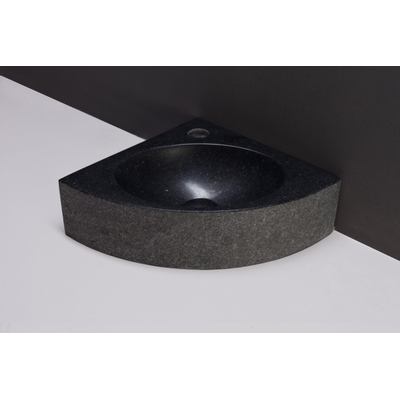 Forzalaqua Turino hoekftontein 30x30x10cm 1 kraangat zonder kraan natuursteen Basalt gebrand