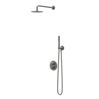 IVY Bond Regendoucheset - inbouw - 2-weg stop-omstel - 15cm plafondbuis - 25cm medium hoofddouche rond - glijstang met uitlaat - 150cm doucheslang - satin spray handdouche - Geborsteld metal black PVD