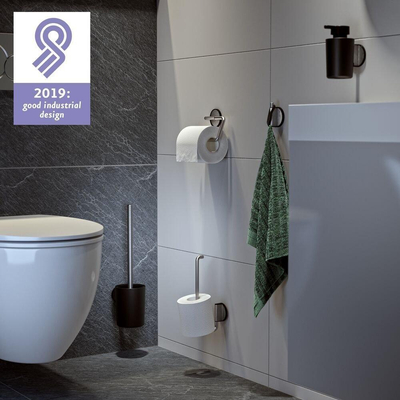 Tiger Tune Toiletrolhouder - zonder klep - zelfklevend - geborsteld RVS/zwart