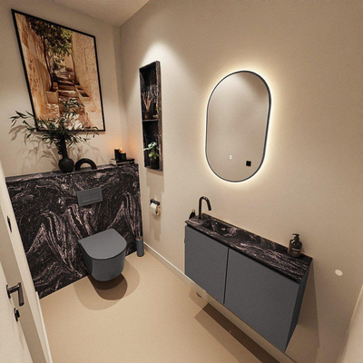MONDIAZ TURE-DLUX 80cm toiletmeubel Dark Grey. EDEN wastafel Lava positie links. Met 1 kraangat.