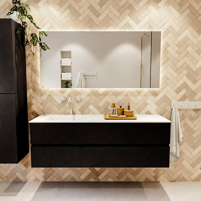 MONDIAZ VICA 150cm badmeubel onderkast Urban 2 lades. Wastafel CLOUD links 1 kraangat, kleur Talc.