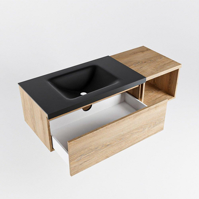 MONDIAZ BUKLA 120cm badmeubel met open module 40 kleur Washed Oak met 1 lade. Wastafel CLOUD links 1 kraangat kleur Urban.