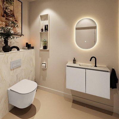 MONDIAZ TURE-DLUX 80cm toiletmeubel Linen. EDEN wastafel Ostra positie midden. Met 1 kraangat.