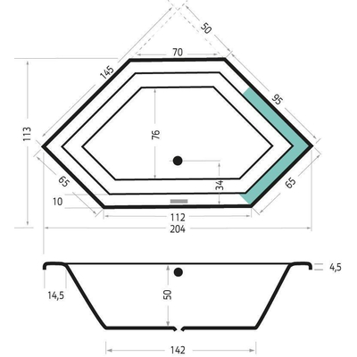 Xenz Society 145 hoekbad - 145x145cm - met overloop - zonder afvoer - Hoekopstelling links of rechts - Acryl Wit