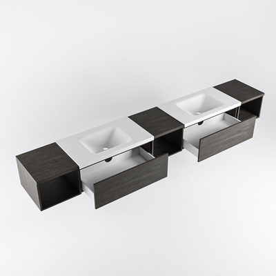 MONDIAZ BUKLA 280cm badmeubel met open module 40 L+M+R kleur Dark Brown met 2 lades. Wastafel CLOUD dubbel 0 kraangaten kleur Talc.