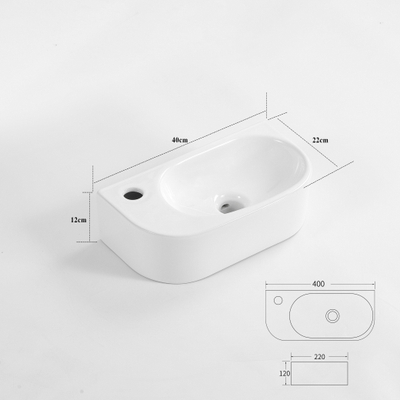 QeramiQ Pure Fontein - 40x22x12cm - Links - Glad - halfrond - 1 kraangat - Keramiek - Wit Glans