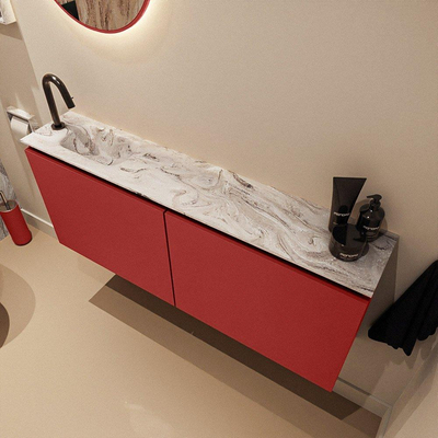 MONDIAZ TURE-DLUX 120cm toiletmeubel Fire. EDEN wastafel Glace positie links. Met 1 kraangat.