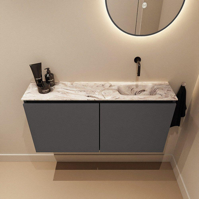 MONDIAZ TURE-DLUX 100cm toiletmeubel Dark Grey. EDEN wastafel Glace positie rechts. Zonder kraangat.