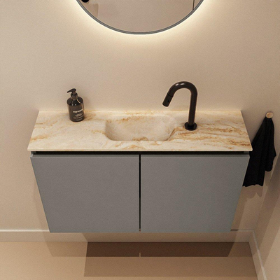 MONDIAZ TURE-DLUX 80cm toiletmeubel Smoke. EDEN wastafel Frappe positie midden. Met 1 kraangat.