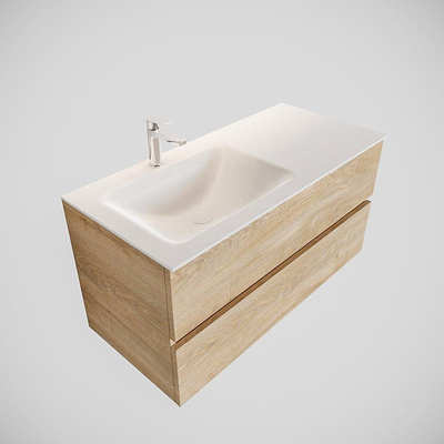 MONDIAZ VICA Badkamermeubelset - 100cm - 2 lades - wasbak Cloud links - 1 kraangat - solid surface washed oak