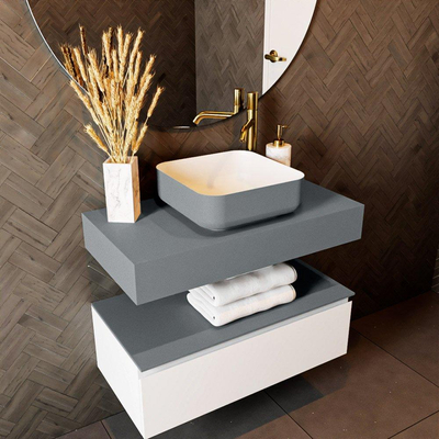 Mondiaz TOP 41 Vrijhangend Topblad - 80x41x12cm - geschikt voor waskom - Solid surface - Plata