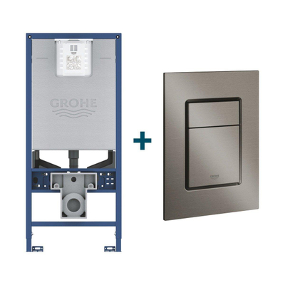 GROHE Rapid SLX Inbouwreservoir - frame netspanning - douchewc aansluiting - GROHE Skate cosmopolitan bedieningsplaat - Geborsteld Hard Graphite