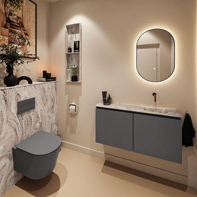 MONDIAZ TURE-DLUX 100cm toiletmeubel Dark Grey. EDEN wastafel Glace positie rechts. Zonder kraangat.