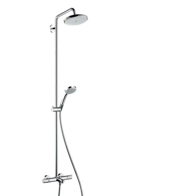 Hansgrohe Croma 220 Colonne de douche avec robinet de bain thermostatique avec inverseur et connexions et douchette à main 100 Vario et douche de tête Croma 22cm chrome TWEEDEKANS