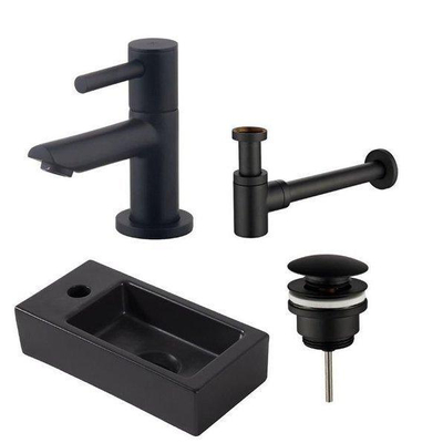 Wiesbaden Mini Rhea Complete fonteinset 36x18x9cm kraangat links Mat Zwart