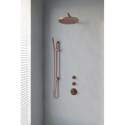 Brauer Copper Edition Regendoucheset inbouw - hoofddouche 30cm - 3 gladde knoppen - rechte wandarm - glijstang - handdouche staaf 1 stand - PVD - geborsteld koper