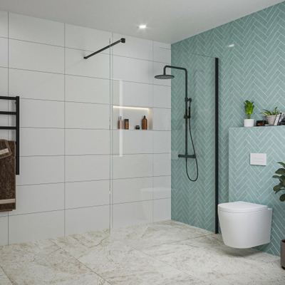 FugaFlow Eccelente Vetro inloopdouche badkamer - 140x200cm - helder glas - wandarm - mat zwart