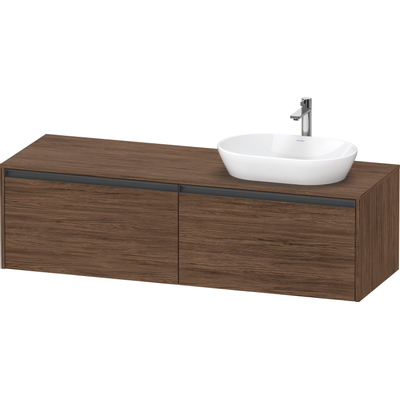 Duravit Ketho 2 wastafelonderbouwkast incl. consoleplaat met 2 laden voor waskom rechts 160x55x45.9cm met handgrepen antraciet donker noten mat