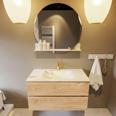 MONDIAZ VICA-DLUX Badkamermeubelset - 90cm - onderkast washed oak - 2 lades - inbouw wastafel cloud midden - 1 kraangat - 60cm hoge versie - frape