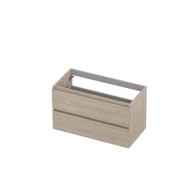 INK Wastafelonderkast - 90x45x52cm - 2 lades - greeploos - houten keerlijst - MFC Ivoor eiken