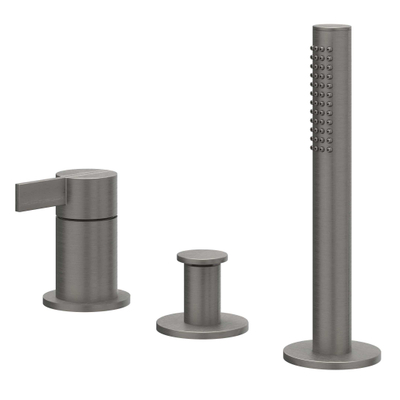 IVY Pact Badrandcombinatie - 3-weg - mengkraan - uittrekbare handdouche - zonder uitloop - Geborsteld metal black PVD