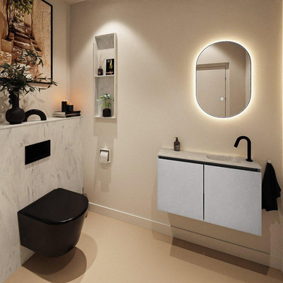 MONDIAZ TURE-DLUX 80cm toiletmeubel Plata. EDEN wastafel Opalo positie rechts. Met 1 kraangat.
