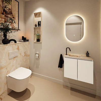 MONDIAZ TURE-DLUX 60cm toiletmeubel Talc. EDEN wastafel Frappe positie links. Met 1 kraangat.