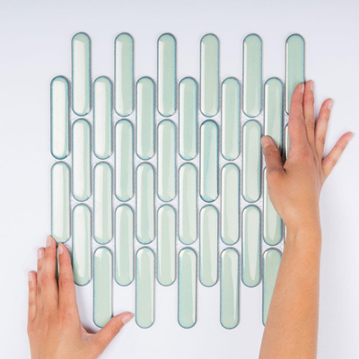 The Mosaic Factory Sevilla mozaïektegel - 30x30cm - wandtegel - Ovaal - Porselein Light Green Glans