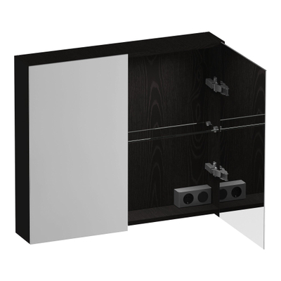 BRAUER Impress Deluxe spiegelkast - 80x70x15cm - interne en externe verlichting - 2 dubbelzijdige spiegeldeuren - Timber Black