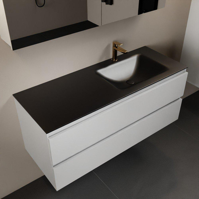 Mondiaz Aivy badmeubelset - 120x45x50cm - 1 kraangat - 1 wasbak urban Solid surface - Rechts - 2 lades - Met spiegelkast - MDF Talc