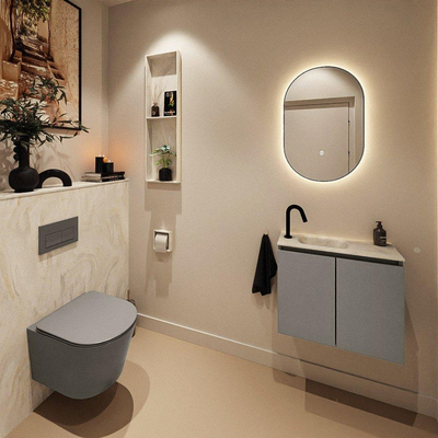 MONDIAZ TURE-DLUX 60cm toiletmeubel Smoke. EDEN wastafel Ostra positie links. Met 1 kraangat.