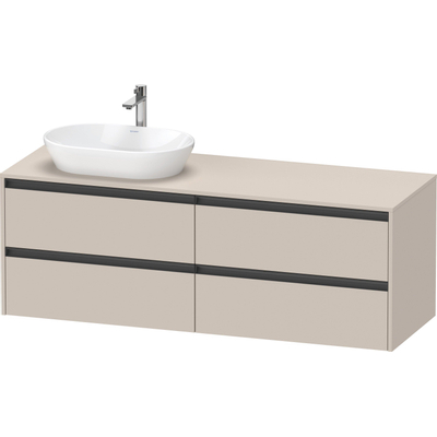 Duravit Ketho 2 wastafelonderbouwkast incl. consoleplaat met 4 laden voor waskom links 160x55x56.8cm met handgrepen antraciet taupe mat