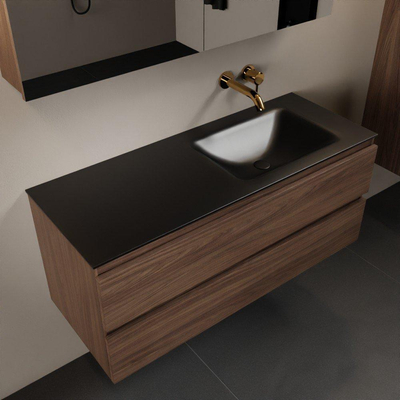 Mondiaz Aivy badmeubelset - 120x45x50cm - 0 kraangaten - 1 wasbak urban Solid surface - Rechts - 2 lades - Met spiegelkast - Melamine Mocha