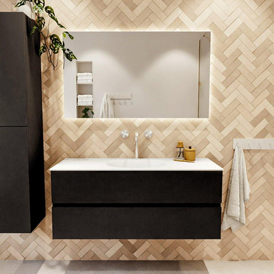 MONDIAZ VICA 120cm badmeubel onderkast Urban 2 lades. Wastafel MOON midden 1 kraangat, kleur Talc.