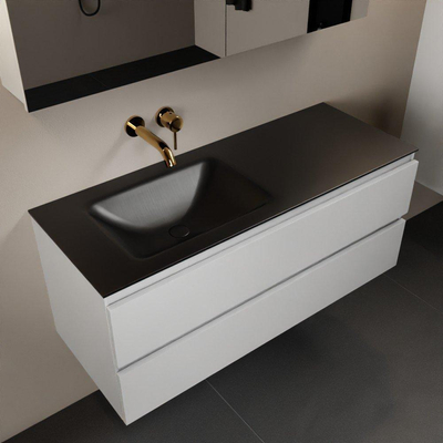 Mondiaz Aivy badmeubelset - 120x45x50cm - 0 kraangaten - 1 wasbak urban Solid surface - Links - 2 lades - Met spiegelkast - MDF Talc