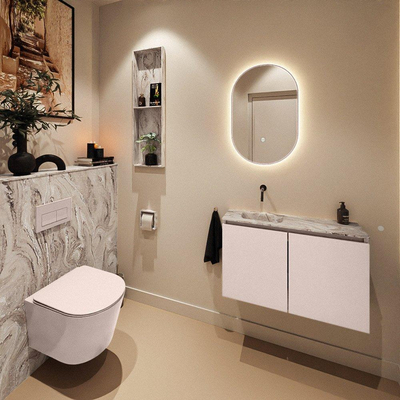MONDIAZ TURE-DLUX 80cm toiletmeubel Rosee. EDEN wastafel Glace positie links. Zonder kraangat.