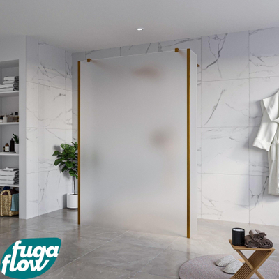 FugaFlow Eccelente Vetro Vrijstaande inloopdouche badkamer - 140x200cm - Glas mat - antikalk - 8mm veiligheidsglas - 2 zijwanden 40cm - met wandarmen en hoekprofielen - Koper geborsteld -