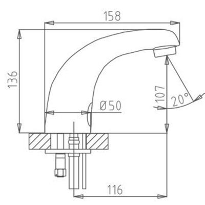 Elcee SLU01N elektronische wastafelkraan met infrarood 24V DC v. koud of voorgemengd water chroom