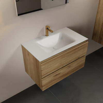 Mondiaz Aivy badmeubelset - 80x45x50cm - 1 kraangat - 1 wasbak talc Solid surface - Midden - 2 lades - Met spiegel - Melamine Chai