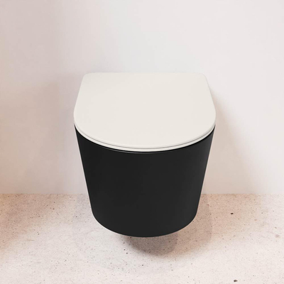 MONDIAZ LAVIE wandclosetpack - 36x53cm - diepspoel - rimless - Urban (zwart) - softclose - quick-release - toiletzitting - Linen (offwhite)