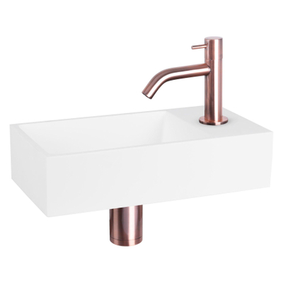 Differnz Solid fonteinset - 36x18.5x9cm - Rechthoek - 1 kraangat - Gebogen koper kraan - Solid surface Wit