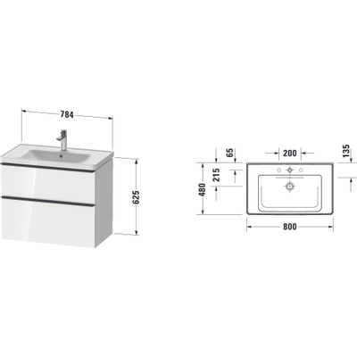 Duravit D-Neo meubelset m. wastafelonderbouwkast m. 2 laden m. softclose 80x20x48cm incl. wastafel wit mat