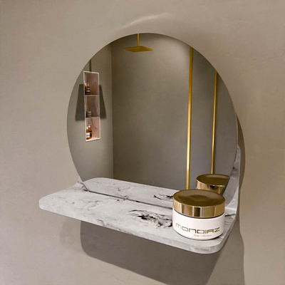 Mondiaz SPOT Badkamerspiegel - rond 30cm - spiegelplanchet - kleur Glace