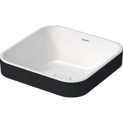 Duravit HappyD 2 Plus waskom vierkant zonder kraangat zonder overloop 40x40cm met keramische afdekkap wit/mat antraciet