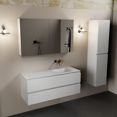 Mondiaz Aivy badmeubelset - 120x45x50cm - 0 kraangaten - 1 wasbak talc Solid surface - Rechts - 2 lades - Met spiegelkast - MDF Talc