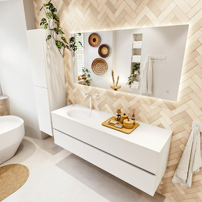 MONDIAZ VICA 150cm badmeubel onderkast Talc 2 lades. Wastafel MOON links 1 kraangat, kleur Talc.